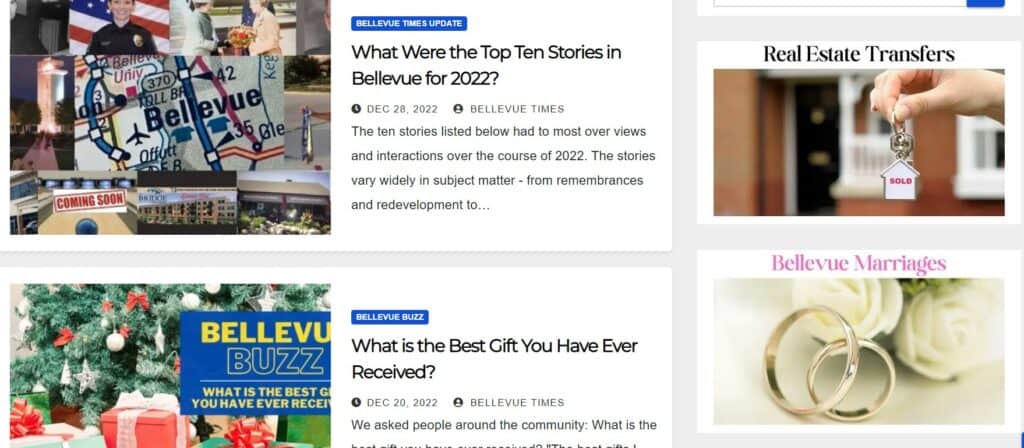 Bellevue Times » Bellevue Marriages and Real Estate Transfers now Available in The Bellevue Times » July 21, 2026